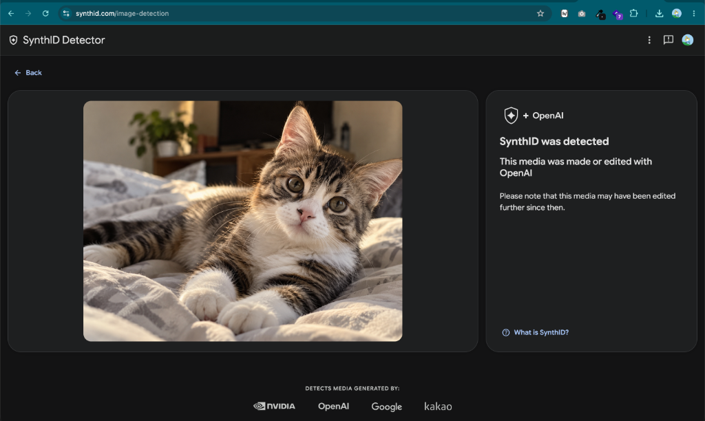 SynthID Detector positive result for a ChatGPT generated image