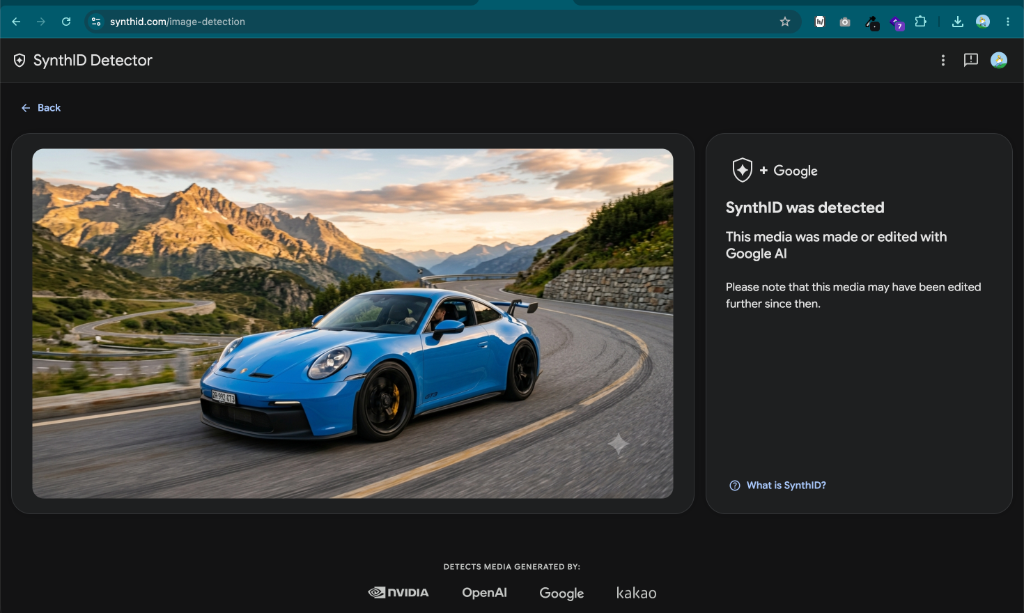SynthID Detector positive result for a Google AI image